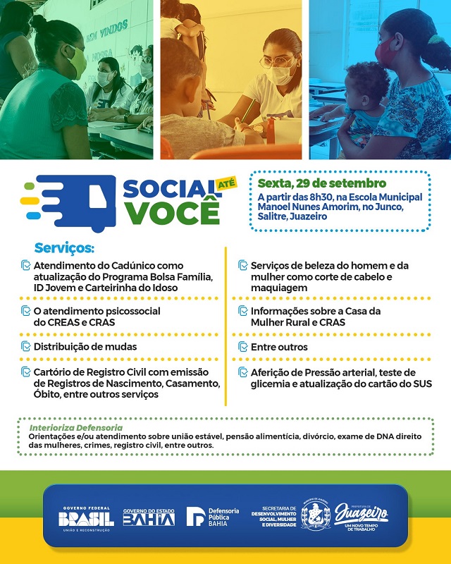 Social Até Você: Prefeitura de Juazeiro em parceria com a Defensoria Pública da Bahia leva diversos serviços ao distrito Junco na sexta-feira (29)
